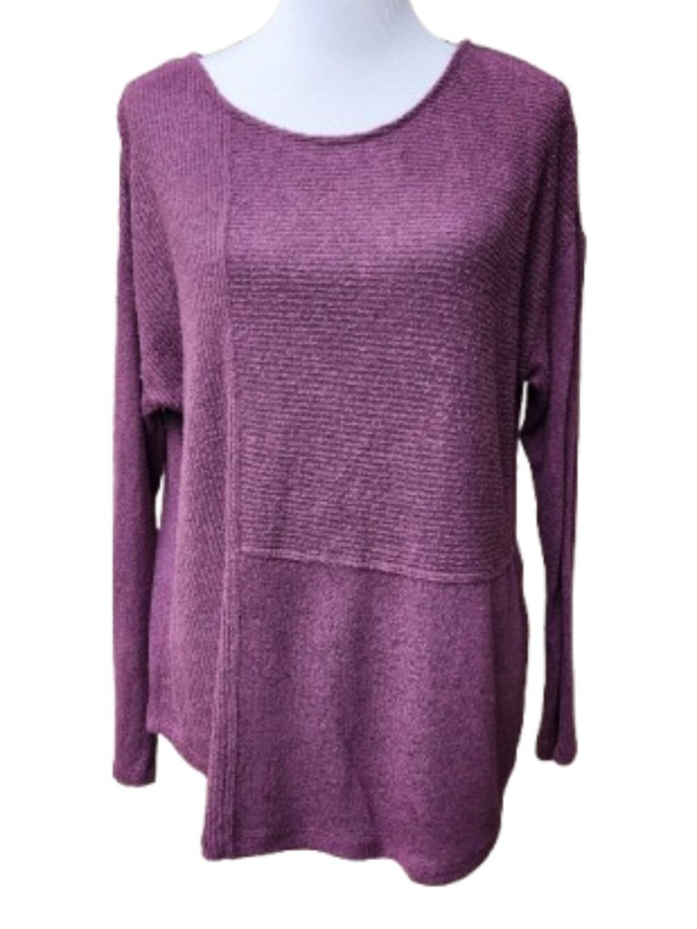 One Park Ave Purple Knit Top Long Sleeve Drop-Shoulder Soft Cozy